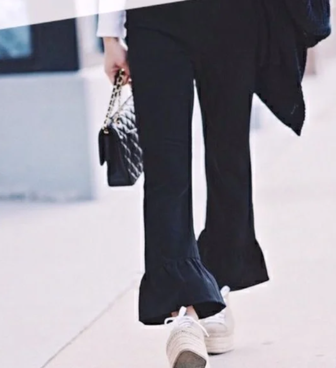 Thumbnail: Zara Black Ribbed Flare Palazzo Pants