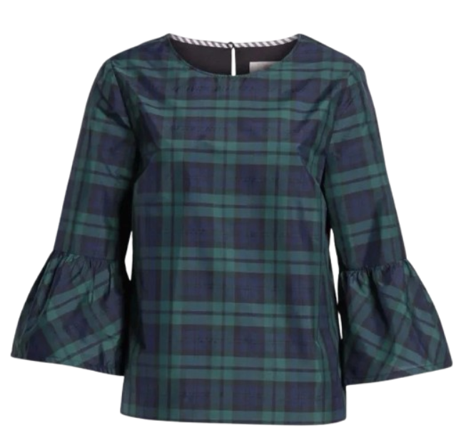 Thumbnail: Vineyard Vines Blackwatch Plaid Bell Sleeve Blouse