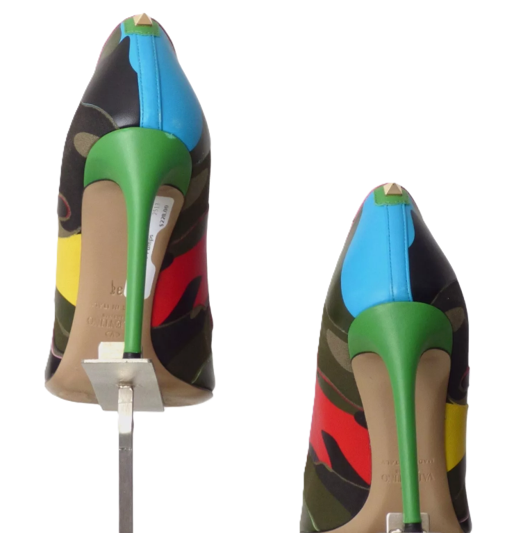 Thumbnail: VALENTINO Multi Color Leather Camouflage Stiletto Heels
