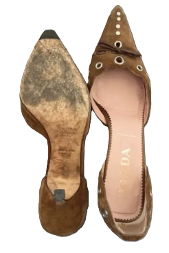Thumbnail: Prada suede bow grommet kitten heels