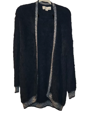 Thumbnail: Vintage Havana Black Eyelash Knit Cardigan Sweater