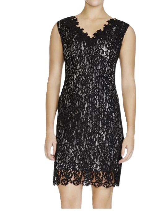 Elie Tahari 'Naya' Black Lace V-Neck Embroidered Shift Party Dress