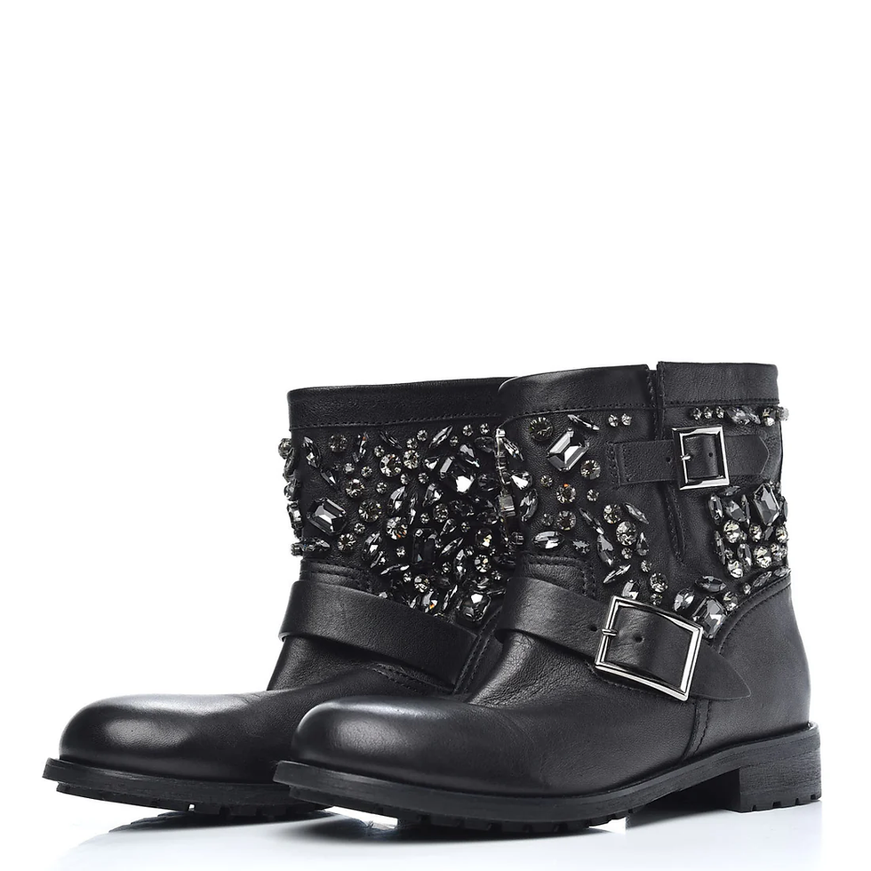 Thumbnail: Jimmy Choo Calfskin Crystal Embellished Biker Boots