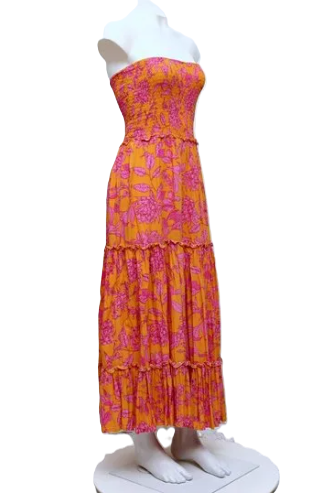 anthropologie abel the label maxi dress Anthropologie ABEL THE LABEL Blue Orange Floral Halter Maxi Long Dress Size S