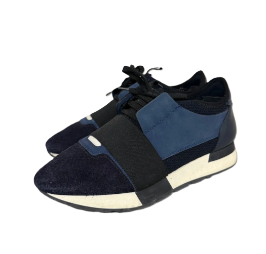 Balenciaga Leather Race Runner Navy and Black