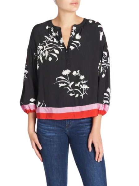 Joie Silk Blouse with Pink Red Contrast Hem