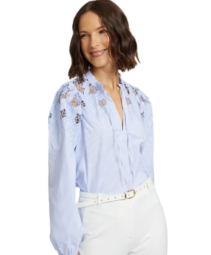 Thumbnail: Caballero Riana Blue Micro Stripe Blouse