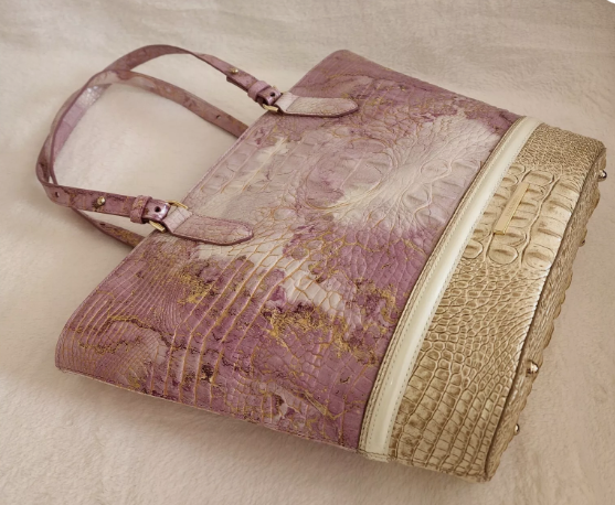 Thumbnail: Brahmin Medium Bowie Tote in Lilac Whimsy with Gold Tassel