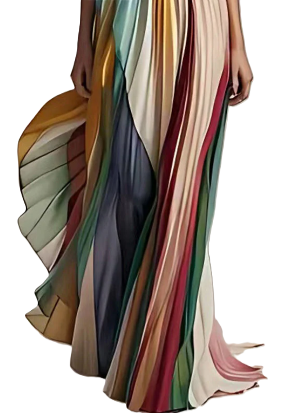 Thumbnail: Soo Linen Abigail Striped Pleated Maxi Dress