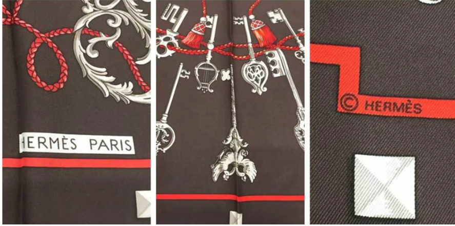Thumbnail: Hermes Les Cles Brun Rouge Taupe Silk Scarf