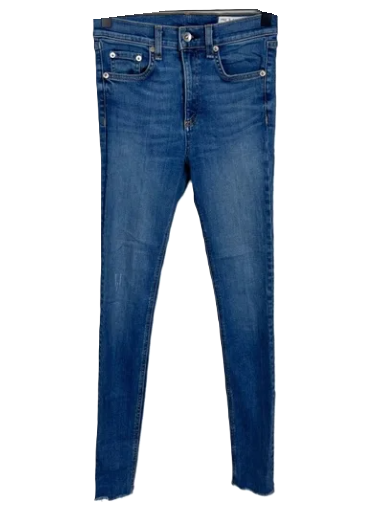 Rag & Bone High Rise Skinny Jeans Blue Frayed Hem