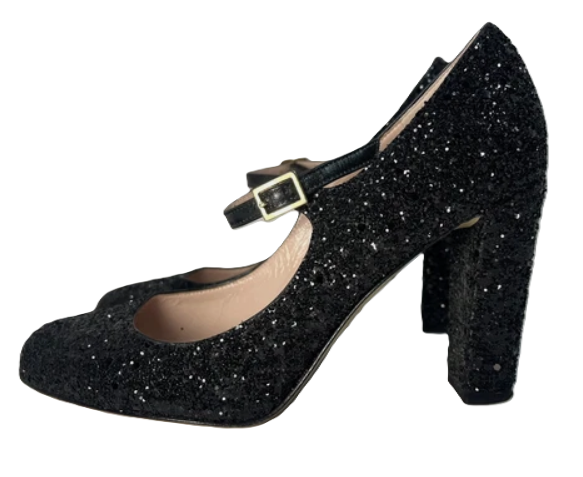 Thumbnail: Kate Spade NY Angelique Black Glitter Mary Jane Heels