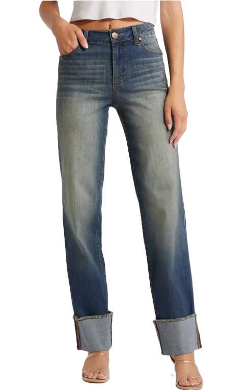 1822 Denim Cuffed Raw Hem Straight Leg Jeans