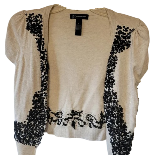 Inc Short Sleeve Cardi w/Black Sequins