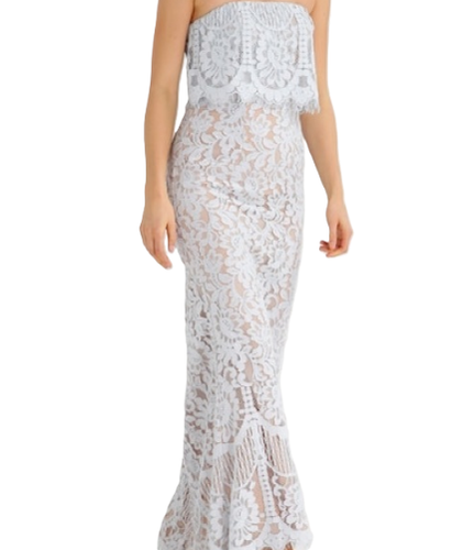 jarlo lace dress Victoria All Over Lace Strapless Midi Dress