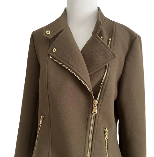 Ann Taylor Olive Green Moto Flounce Jacket