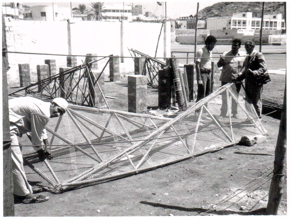 Hassan Fathy experimental barasti (date palm frond stem) roof before collapse