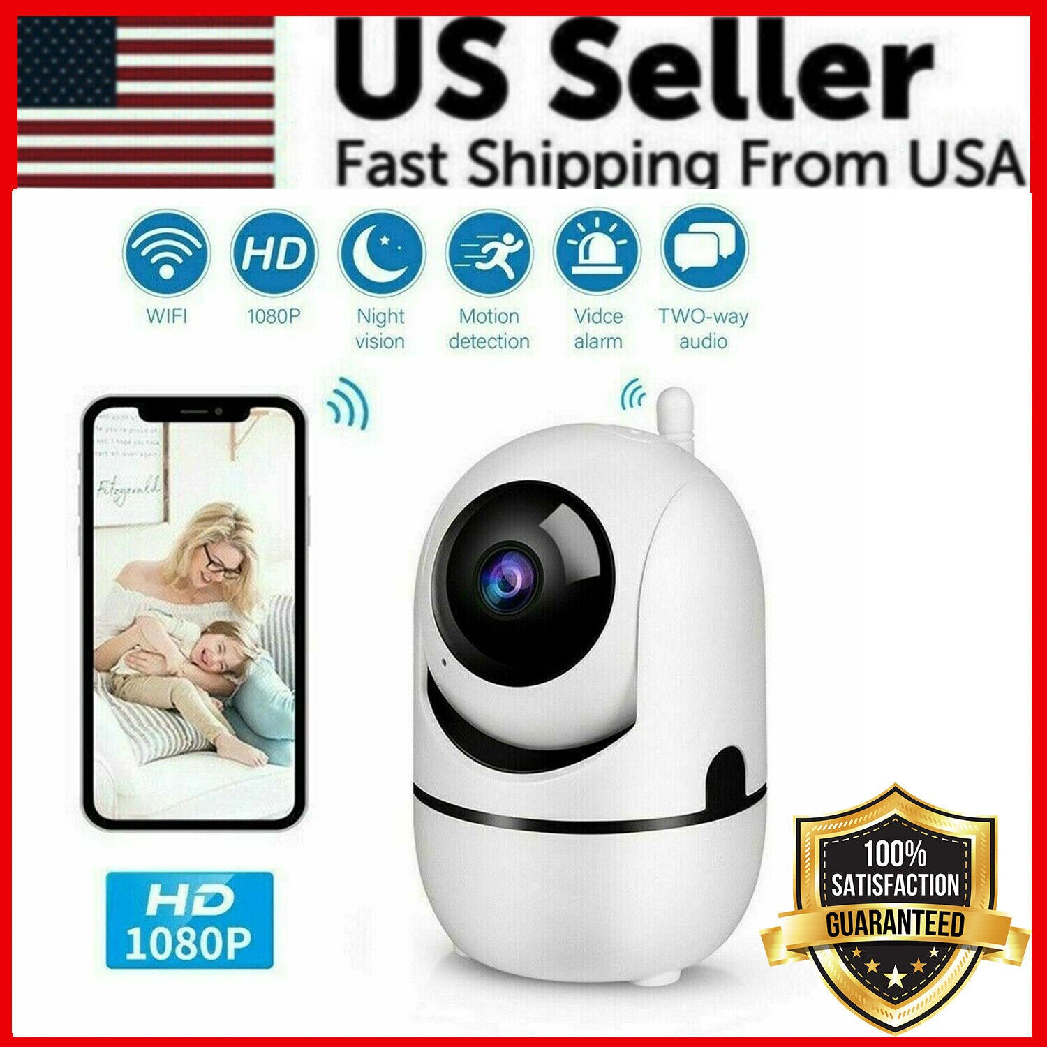 1080P Indoor WiFi Security Camera with Night Vision for Baby & Pets
