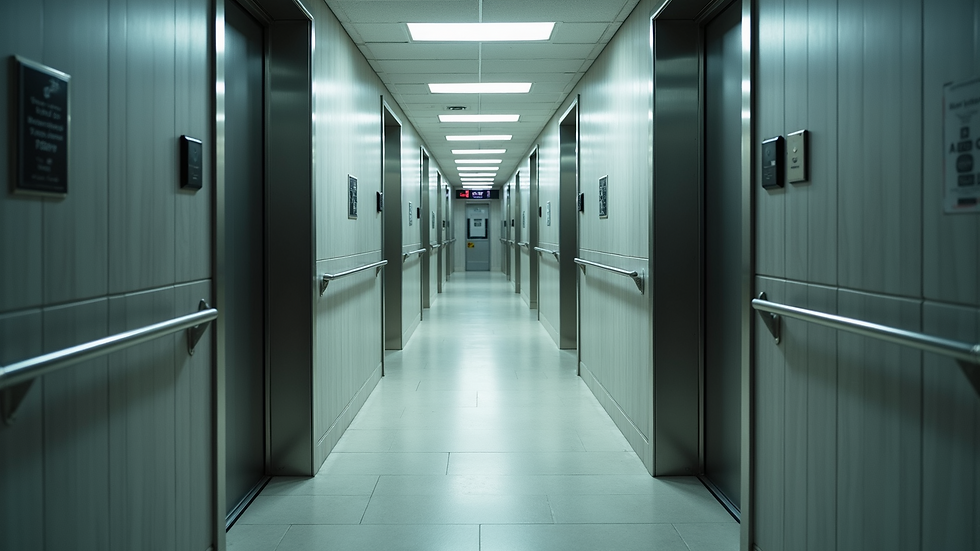 High angle view of elevator installation in a commercial building