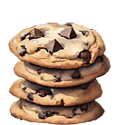 A close-up image of a stack of golden-brown chocolate chip cookies, loaded with melted chocolate chunks, showcasing their cri