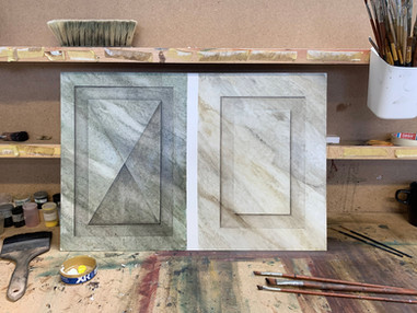 Imitating marble and wood.