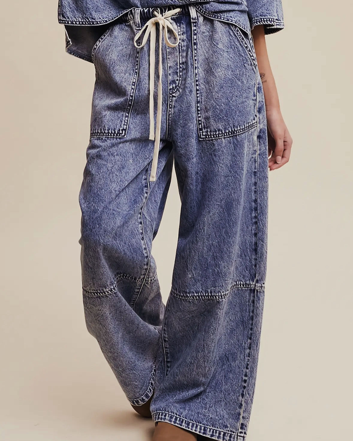 Denim Wide Leg Drawstring Pants
