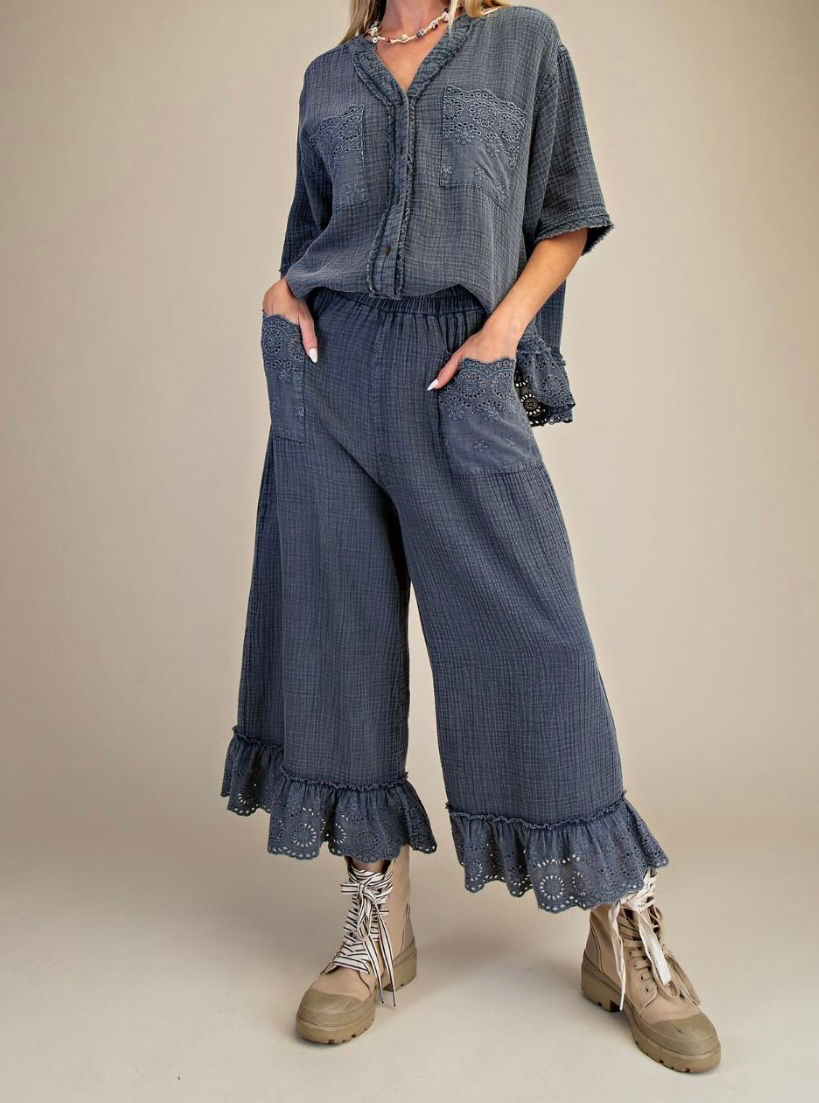 Thumbnail: Chelsey’s Charcoal Eyelet and Gauze Top