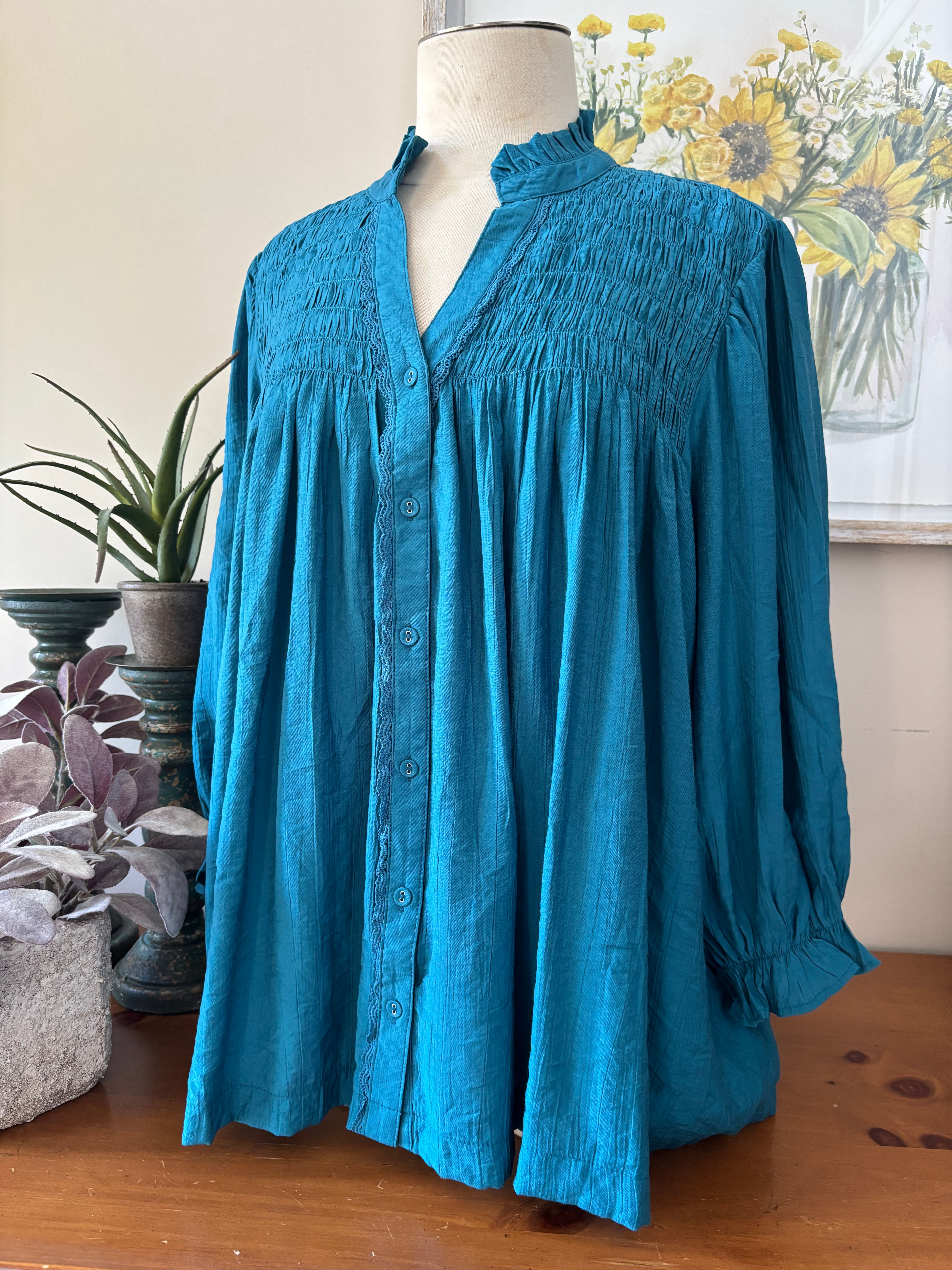 Terri’s Teal Smocked Top