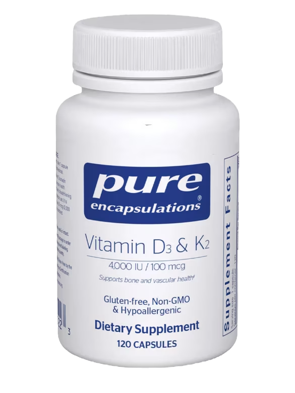 Pure Encapsulations Vitamin D3 & K2 4,000 IU / 100 mcg – 120 Capsules – Bone & Vascular Health Supplement – Gluten Free, Non-