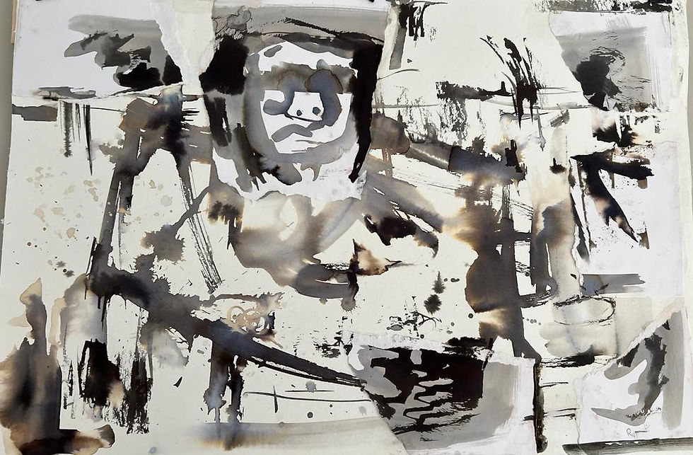 Ronelle van Tonder, Ancient figures, 2023. Ink and collage on papr, 80x50cm