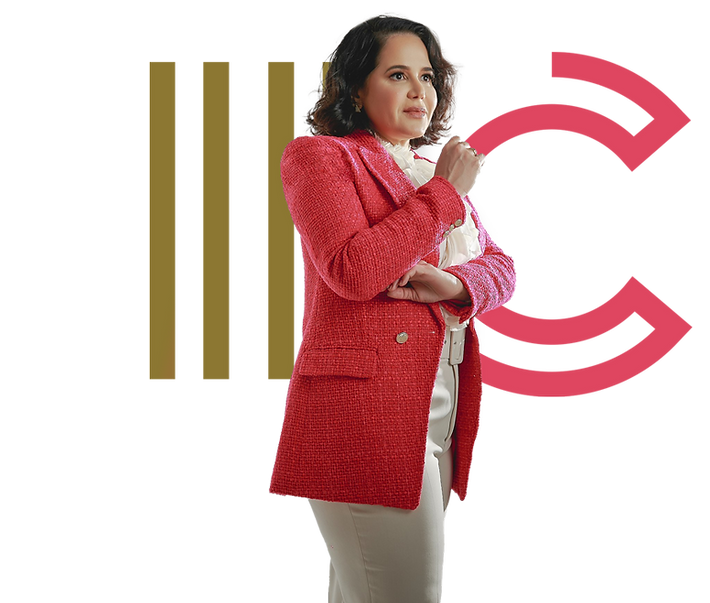 Na imagem, foto da Isabela Castro está à frente do seu logotipo