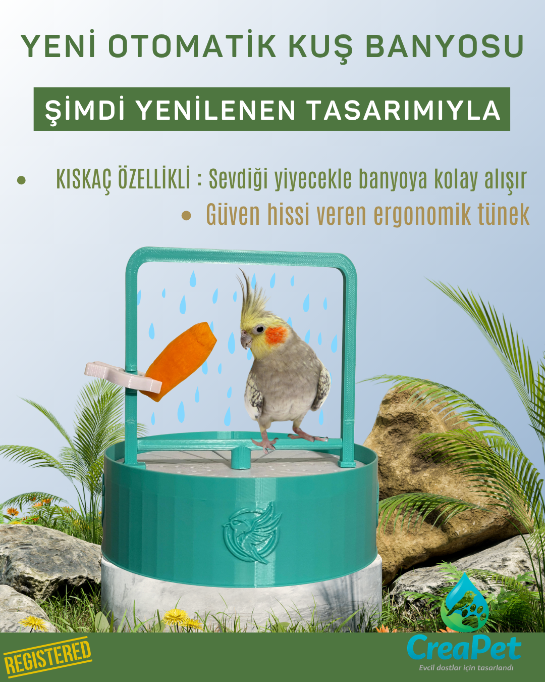 CreaPet Otomatik Kuş Banyosu Su Yeşili
