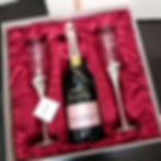 DIAMOND RING Wedding Flutes & Moet Chadon Rose Imperial Box Set