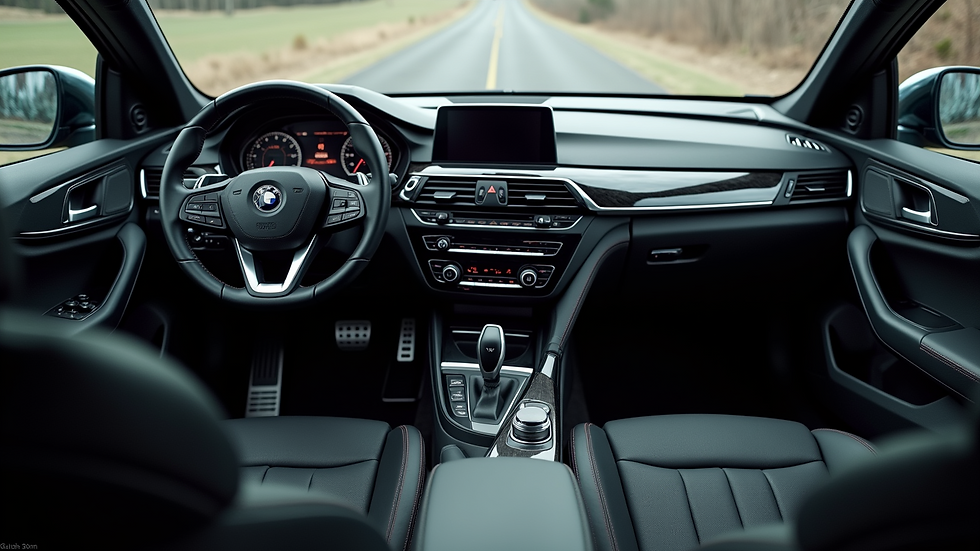 High angle view of a car interior showcasing audio and electronic upgrades