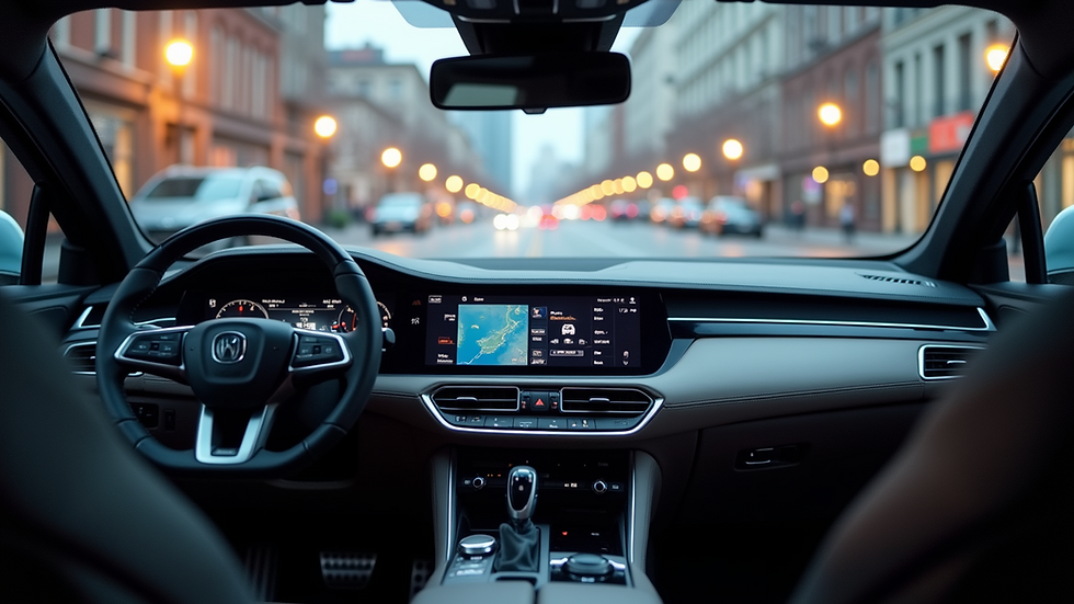 Eye-level view of a modern car dashboard with advanced electronics
