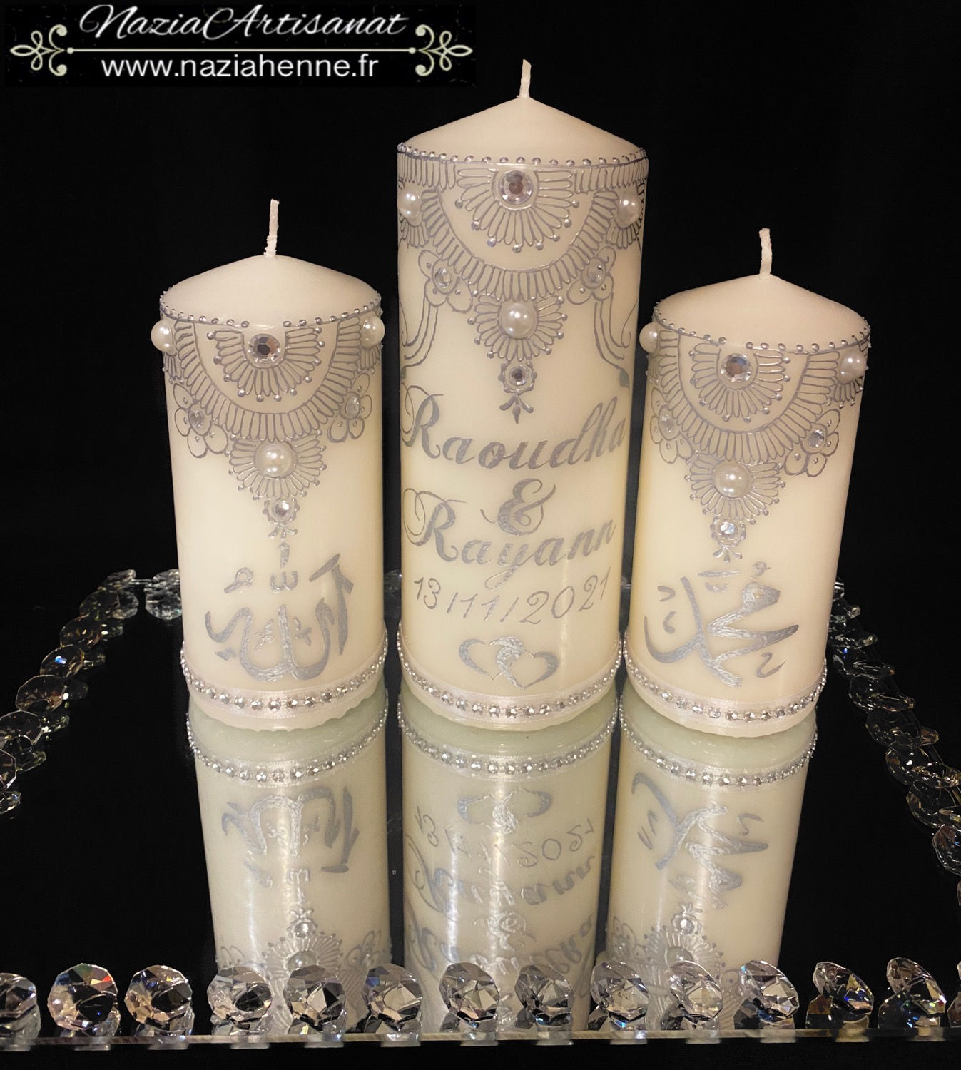 1 Bougie de 20 cm personnalisable (Date) + 2 Bougies de 15 cm