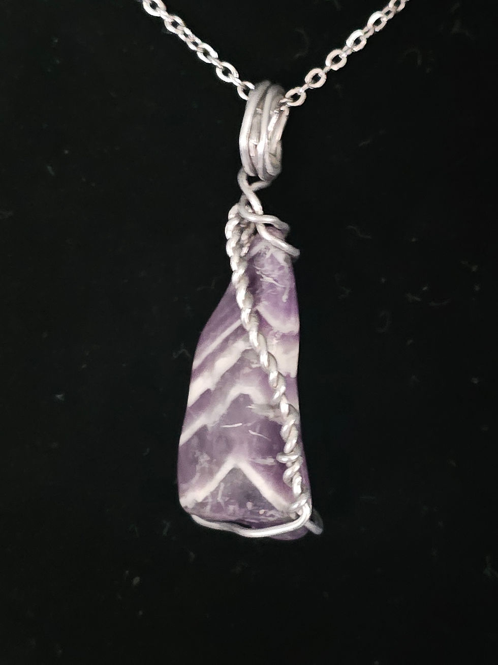 Thumbnail: Amethyst Chevron Stone Wire Wrapped Necklace on Chain 