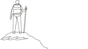 Hiker at the summit with a walking stick
