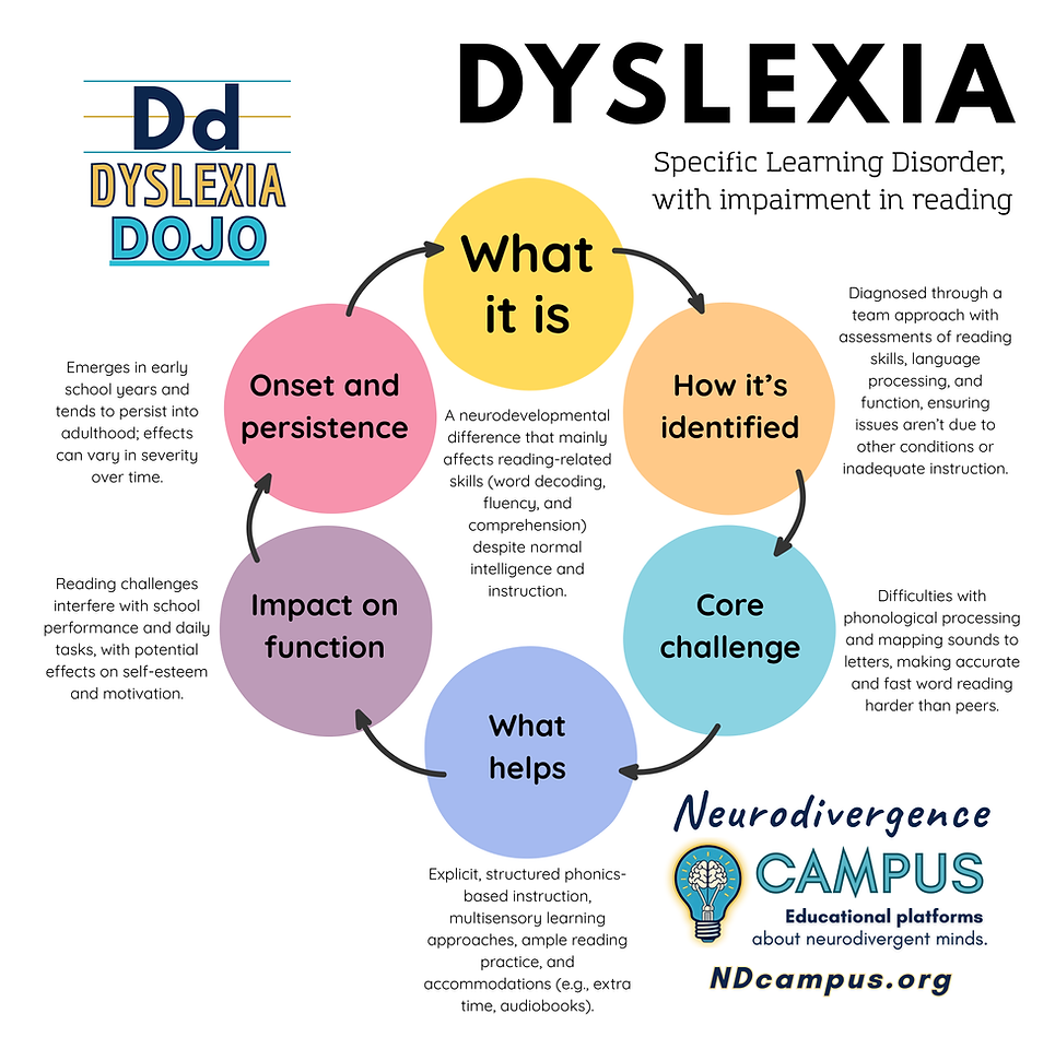 Persistent difficulties in reading accuracy, reading rate or fluency, and reading comprehe