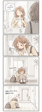 玄関で立ち止まる朝：仕事や学校に向かうときのつらさを描いた漫画