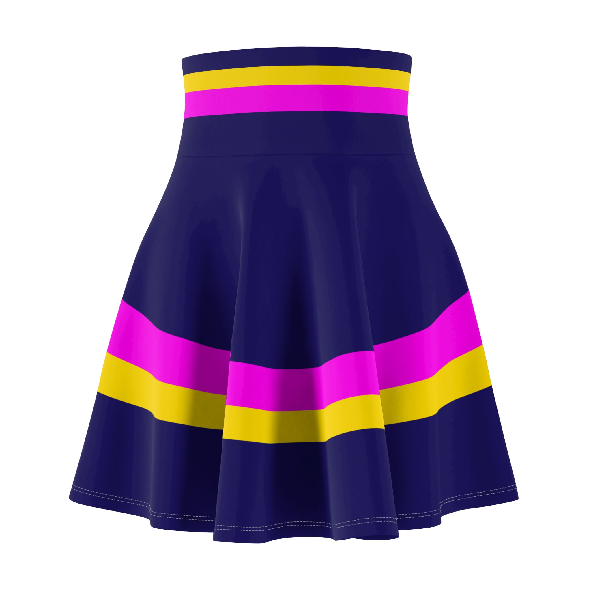 Navy Skater Skirt with Pink & Yellow Stripes