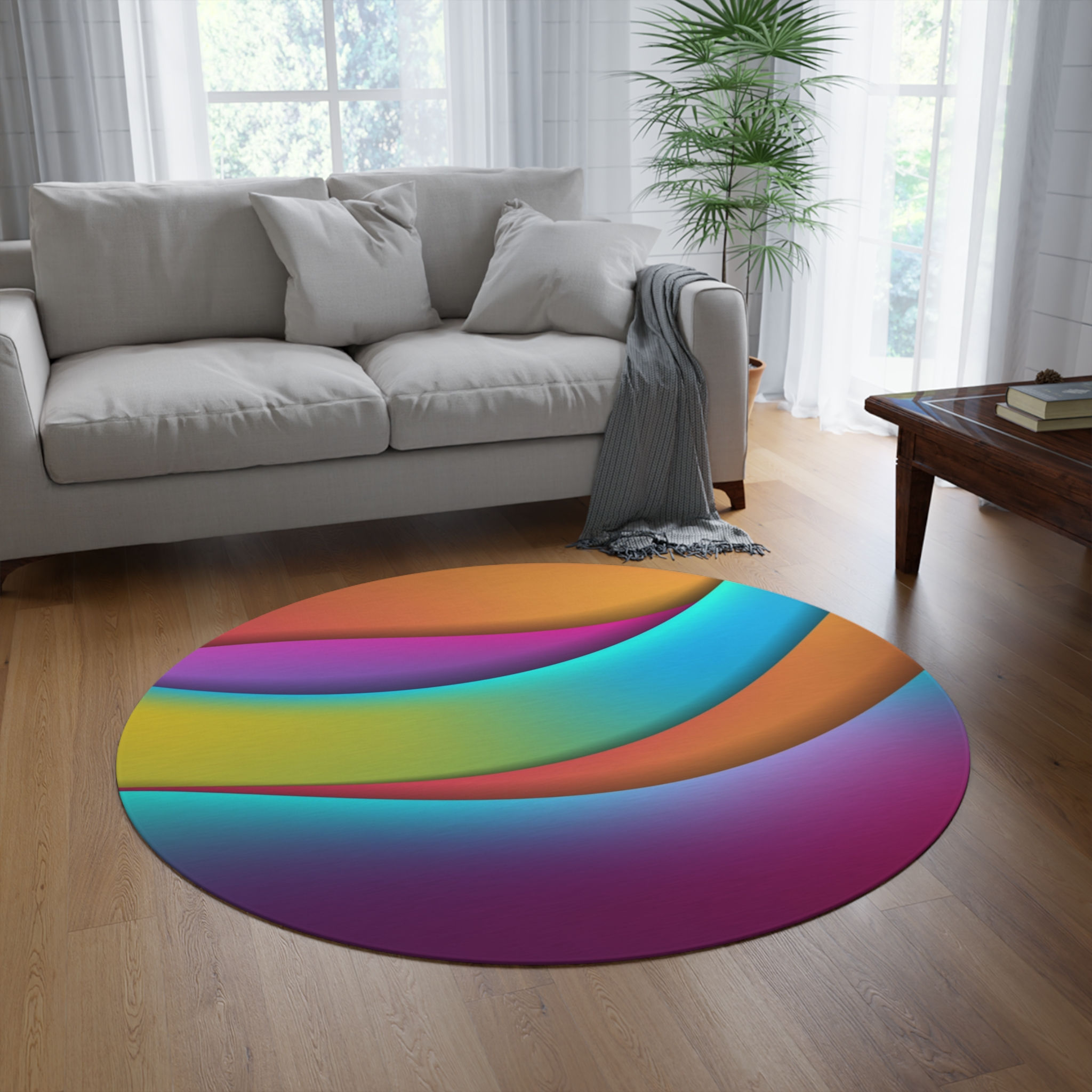 Vibrant Wave Round Rug – Colorful Abstract Circle Floor Mat