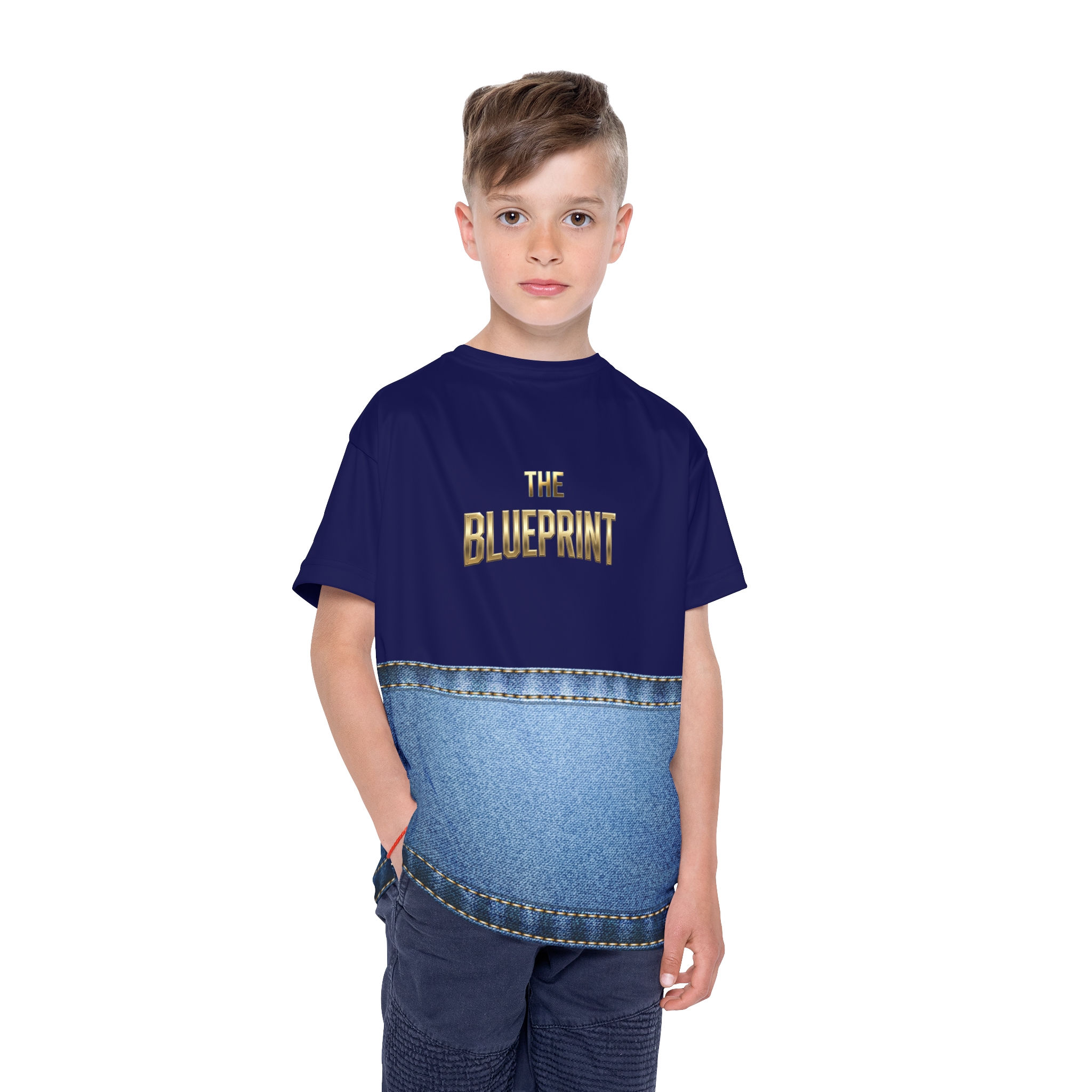 Kids Jersey — "The Blueprint" Denim Panel Sports Tee