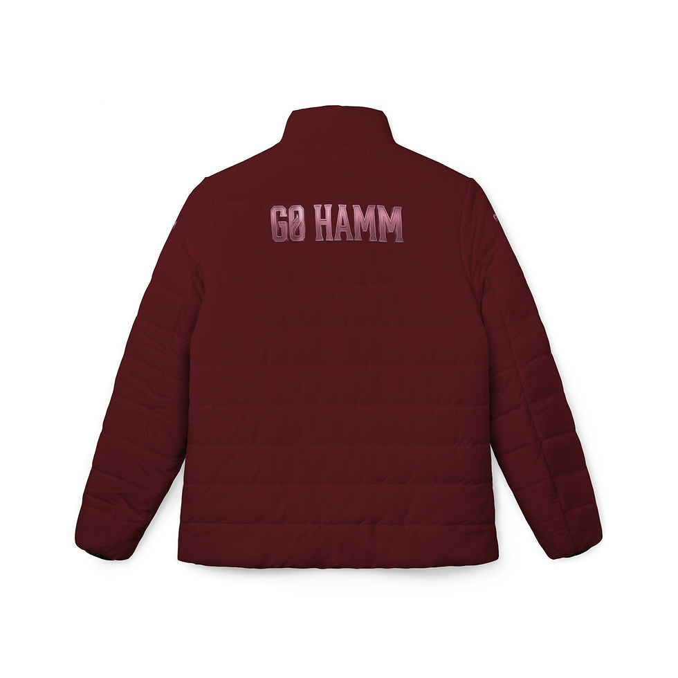 Thumbnail: Puffer Jacket - 'Go Hamm' Burgundy Women's Quilted Coat