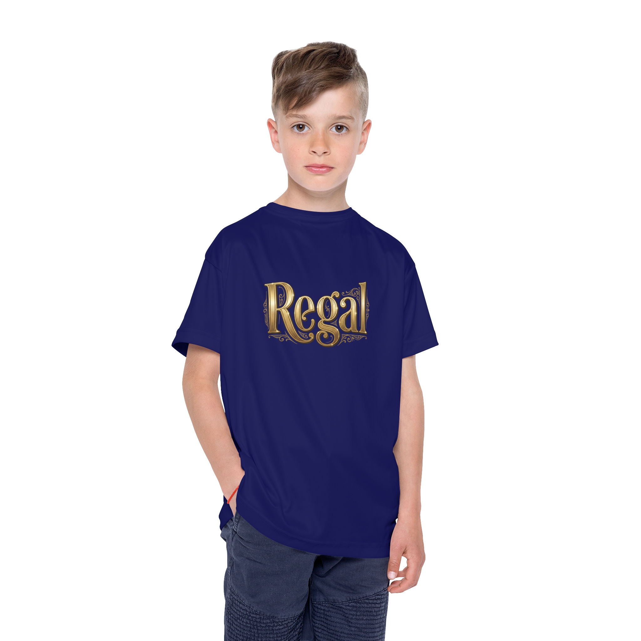 Regal Kids Jersey — Purple Athletic Tee with 'Regal' Gold Script