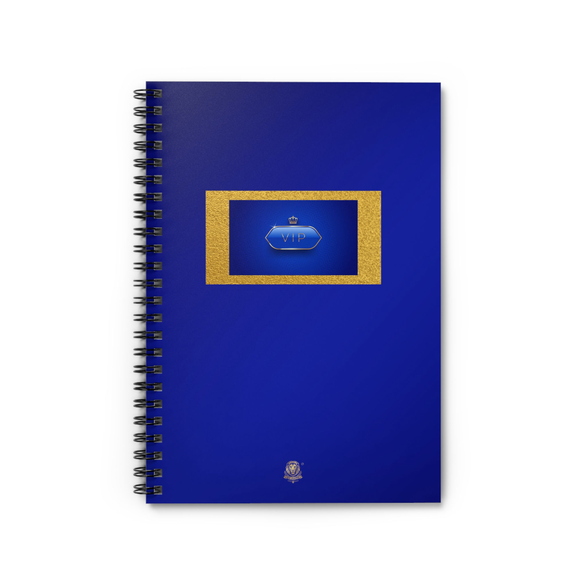 Royal Blue VIP Notebook — Gold Frame & Sapphire Crown Spiral Journal (Ruled)