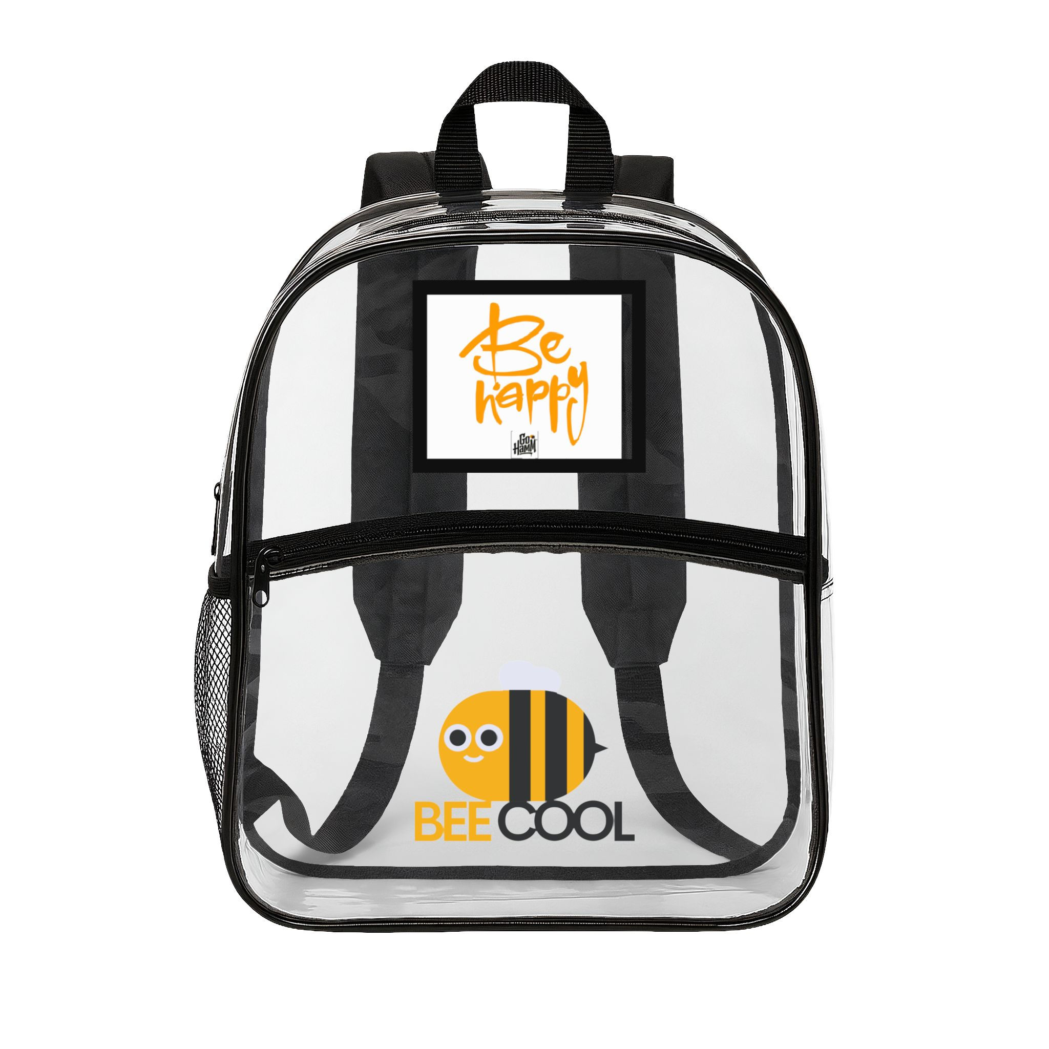 Clear Backpack 'Be Happy' Bag with 'Bee Cool' Cute Bee Design