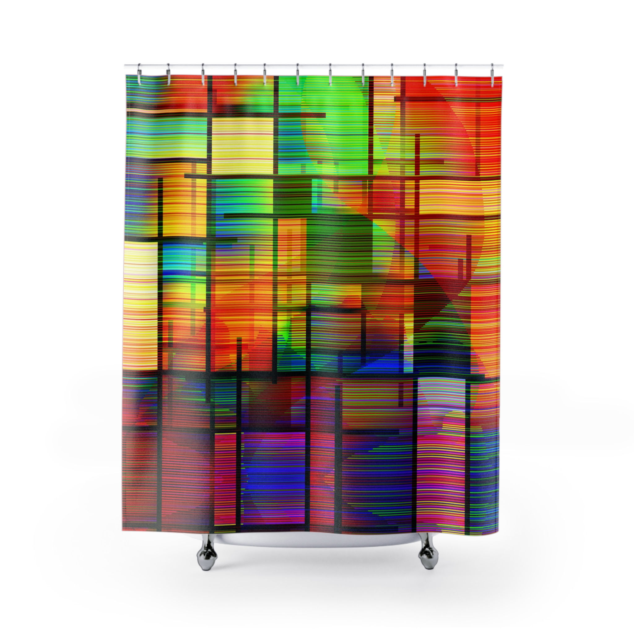 Abstract Color Grid Shower Curtain — Vibrant Geometric Bathroom Decor