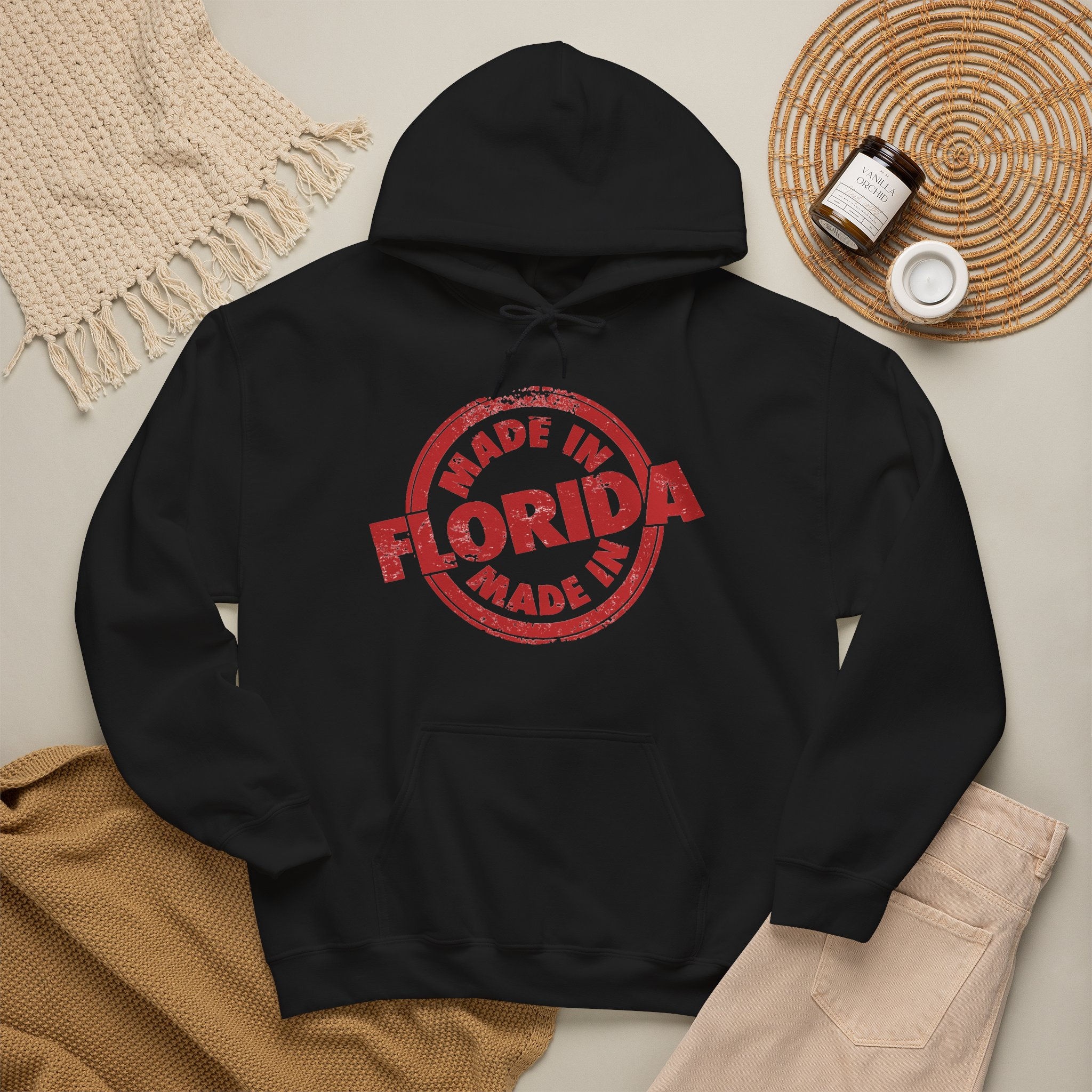 Florida Stamp Hoodie - "Made in Florida" Vintage Travel Hooded Sweatshirt