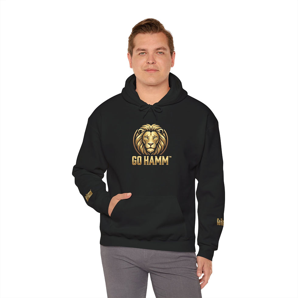 Thumbnail: Gold Lion 'Go Hamm' Hoodie — Luxe Graphic Hooded Sweatshirt